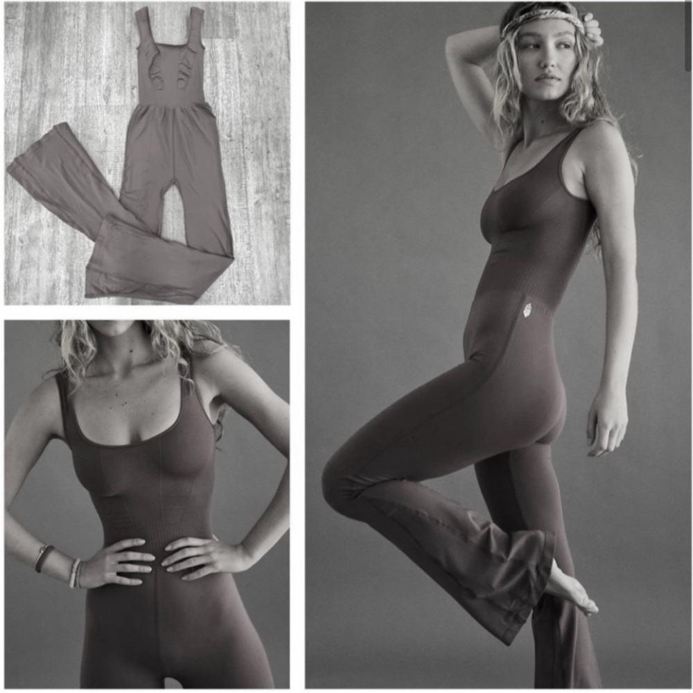 Free People Brown Ribbed Jumpsuit Romper